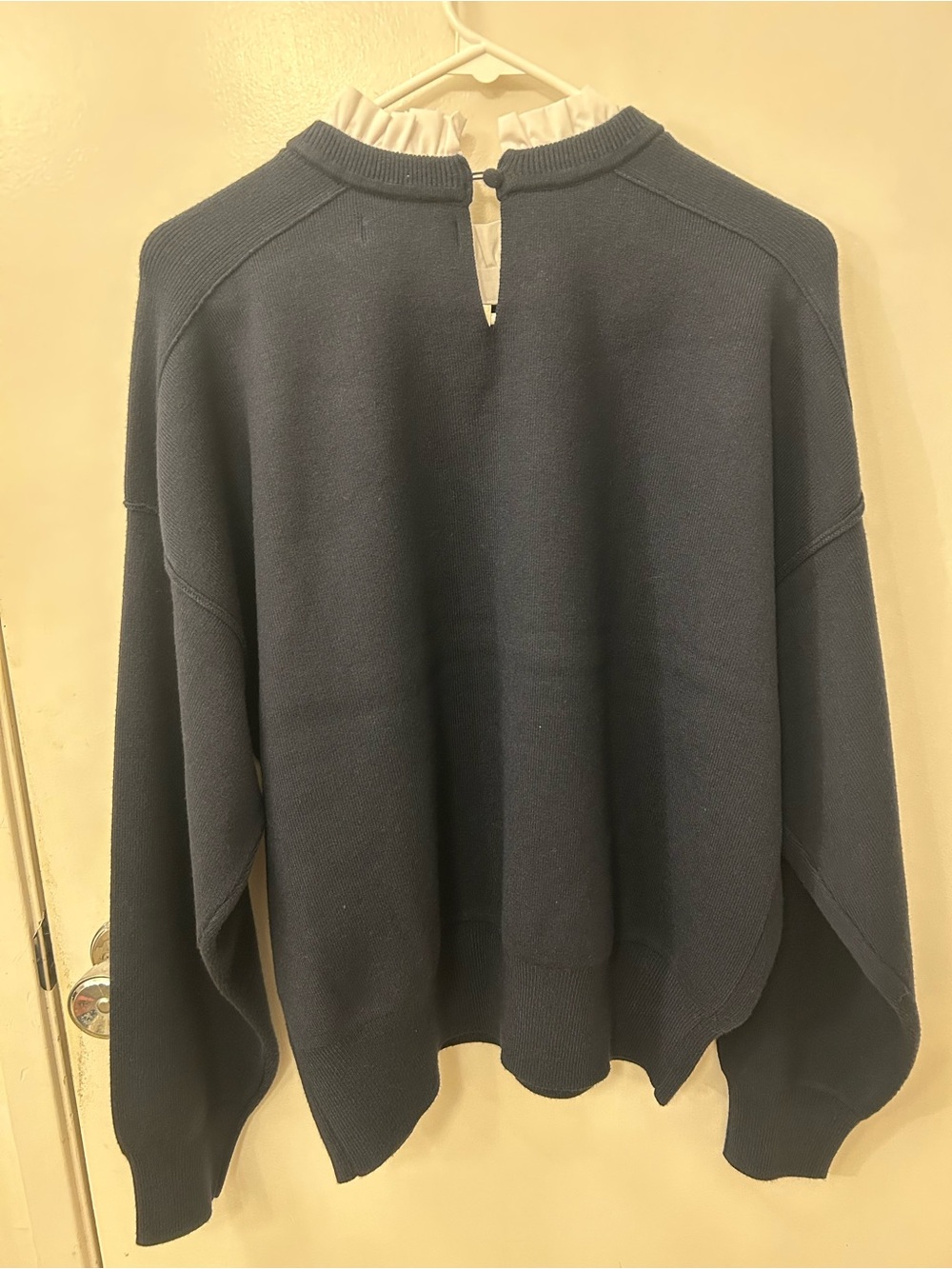 Caroline Constas Black Sweater with White Ruffled Mock Collar - Picture 3 of 3